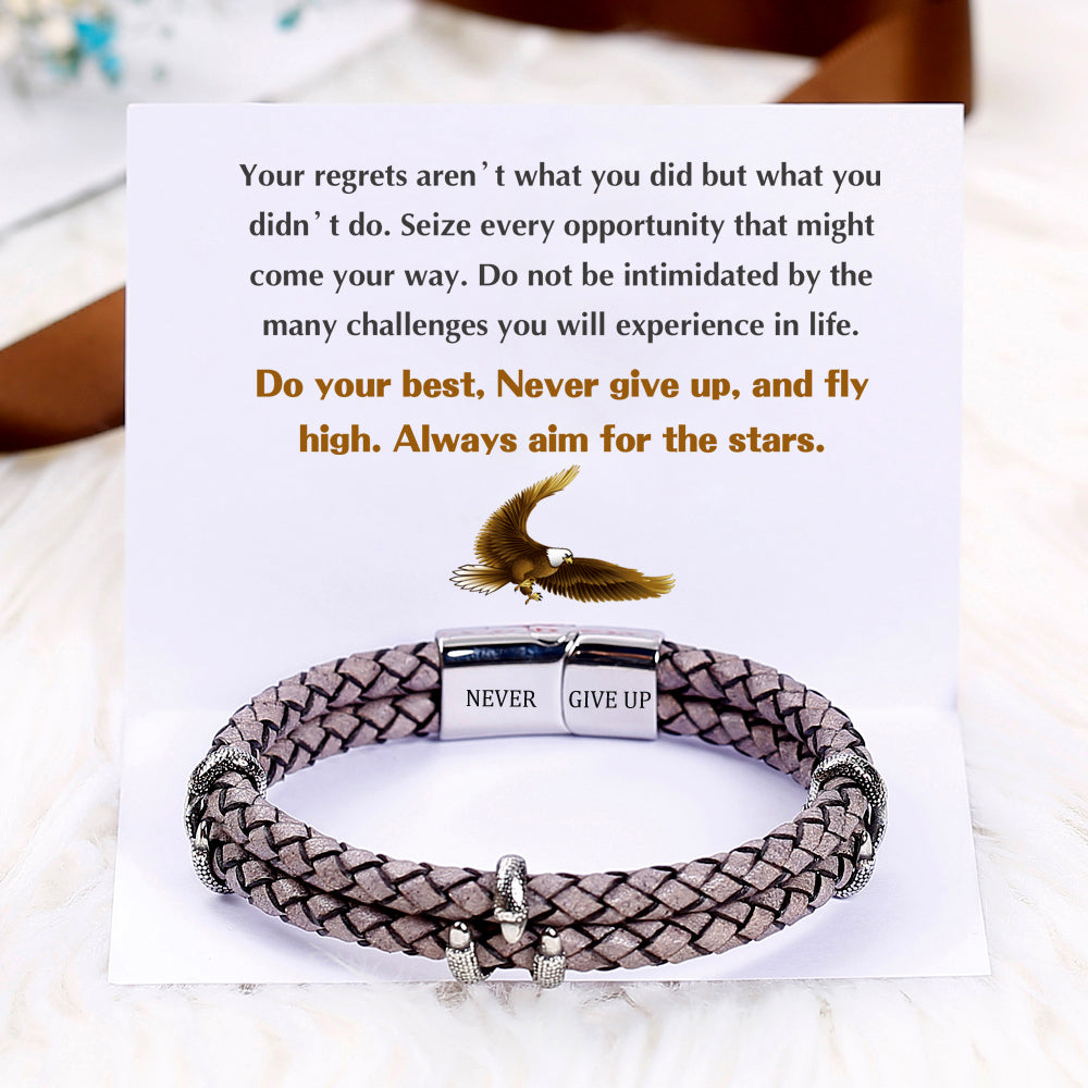 "Never give up." Rope Bracelet