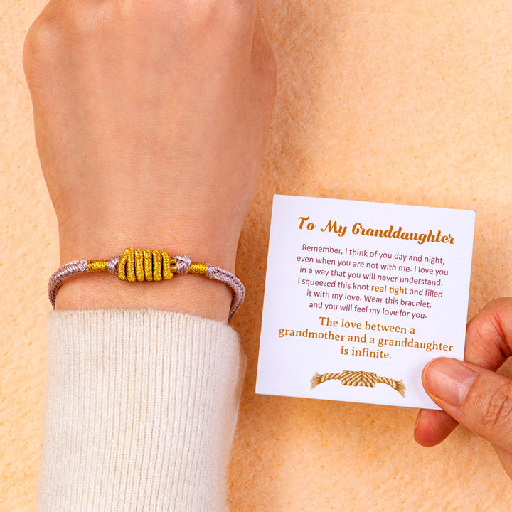 "The love between a grandmother and a granddaughter is infinite." Knot Bracelet for granddaughters, featuring a tight cotton rope knot symbolizing an unbreakable bond.