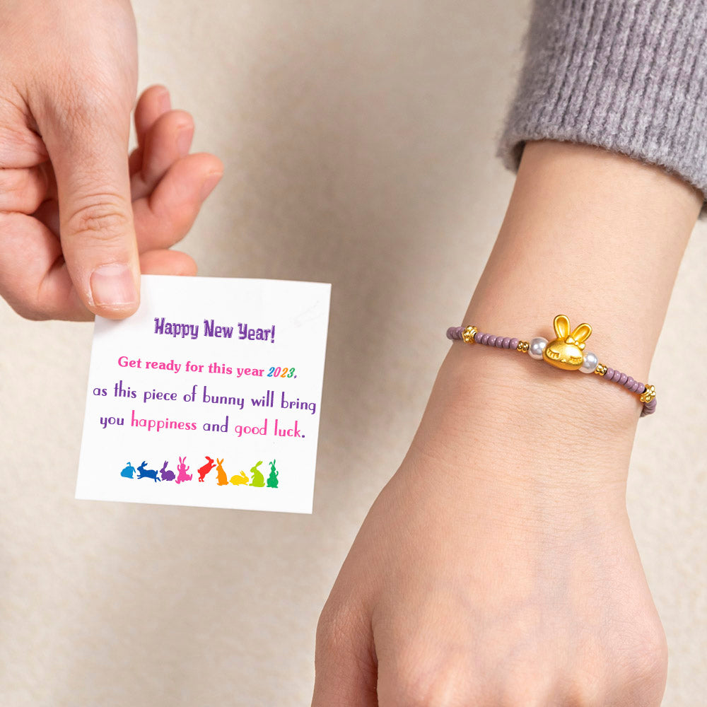 Bunny Luck Bracelet with New Year Greeting Card, Gift Box, and Bag, Symbolizing Good Luck for 2023