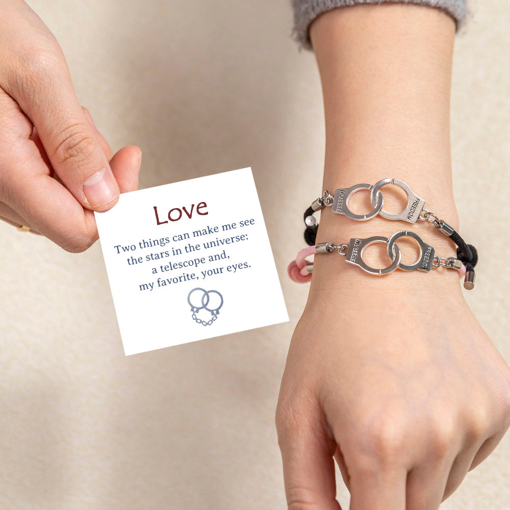 "Couple Handcuff Bracelet Set with Heartfelt Card and Gift Packaging"