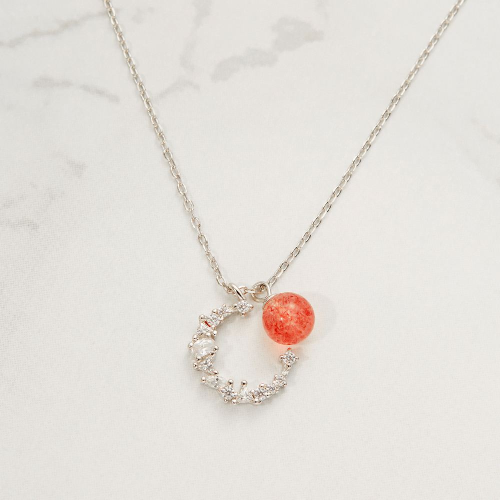 To My Sweet Mom "Your sweet daughter loves you to the moon and back." Strawberry Crystal S925 Silver Necklace [💞 Necklace +💌 Gift Card + 🎁 Gift Bag + 💐 Gift Bouquet] - SARAH'S WHISPER