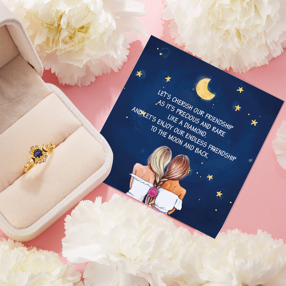 TO MY Best Friend "Let’s cherish our friendship as it’s precious and rare like a diamond" Moon & Star Ring [💞 Ring +💌 Gift Card + 🎁 Gift Bag + 💐 Gift Bouquet] - SARAH'S WHISPER