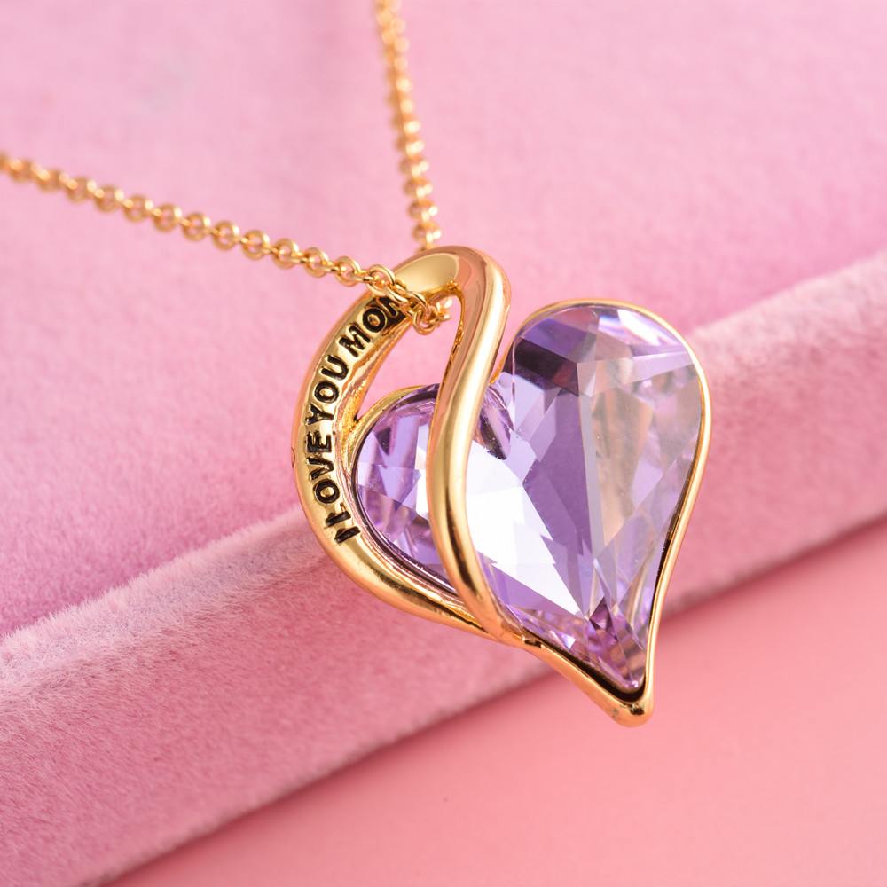 To My Mom " I Love You Mom" Purple Heart Necklace - SARAH'S WHISPER