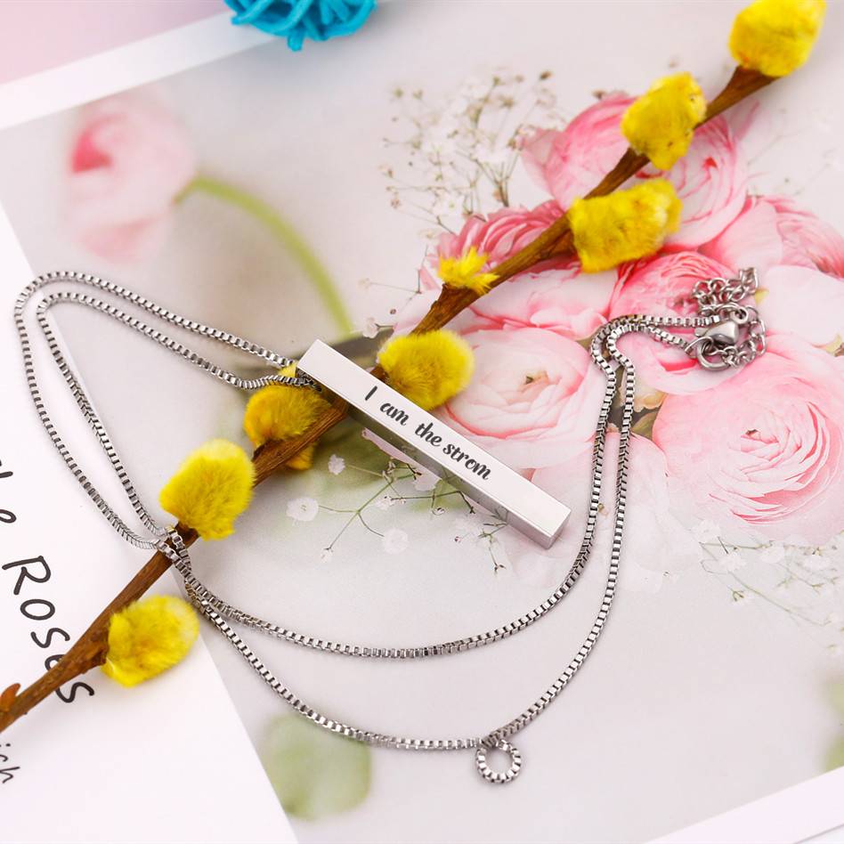 Bar Necklace with Name and Birthstones - Lena James Design