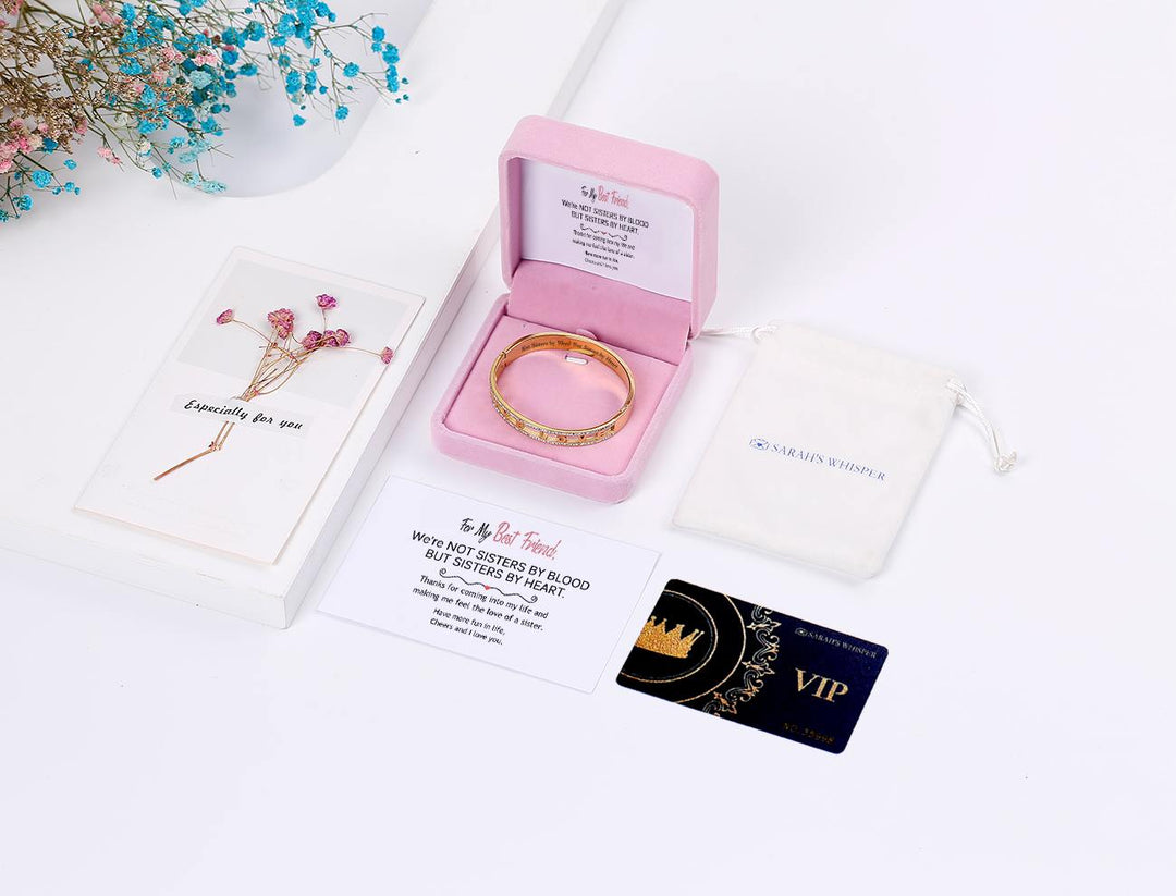 For My Best Friend "Not Sisters by Blood But Sisters by Heart" Hollow-Carved Bracelet [💞 Bracelet +💌 Gift Card + 🎁 Gift Box + 💐 Gift Bouquet] - SARAH'S WHISPER