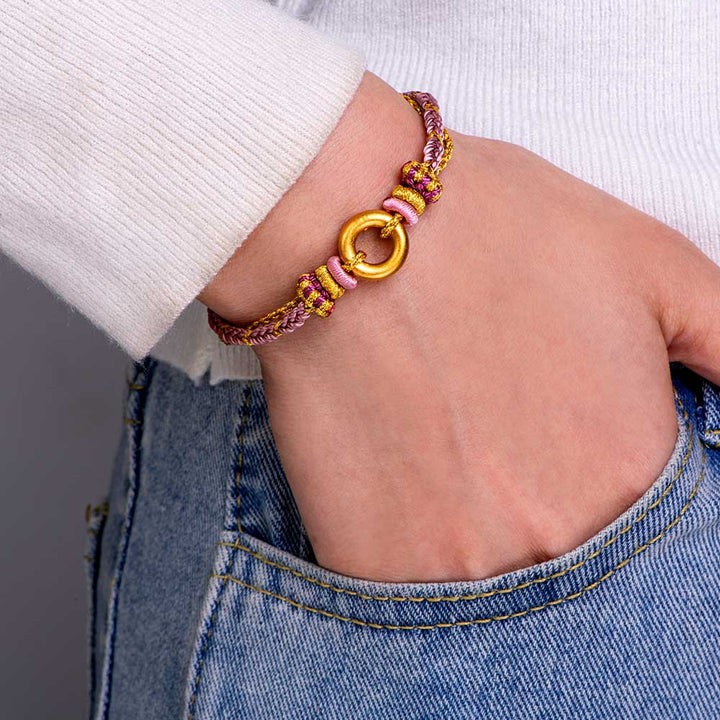 "Unbreakable bond" Handmade Knitted Bracelet featuring a firm ring, symbolizing the bond between grandmother and granddaughter. Made from cotton rope with braided processing techniques.