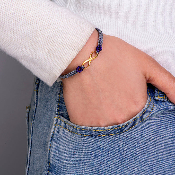 Handmade Infinite Bracelet with cotton thread and S925 sterling silver, symbolizing an inseparable bond between mother and daughter.