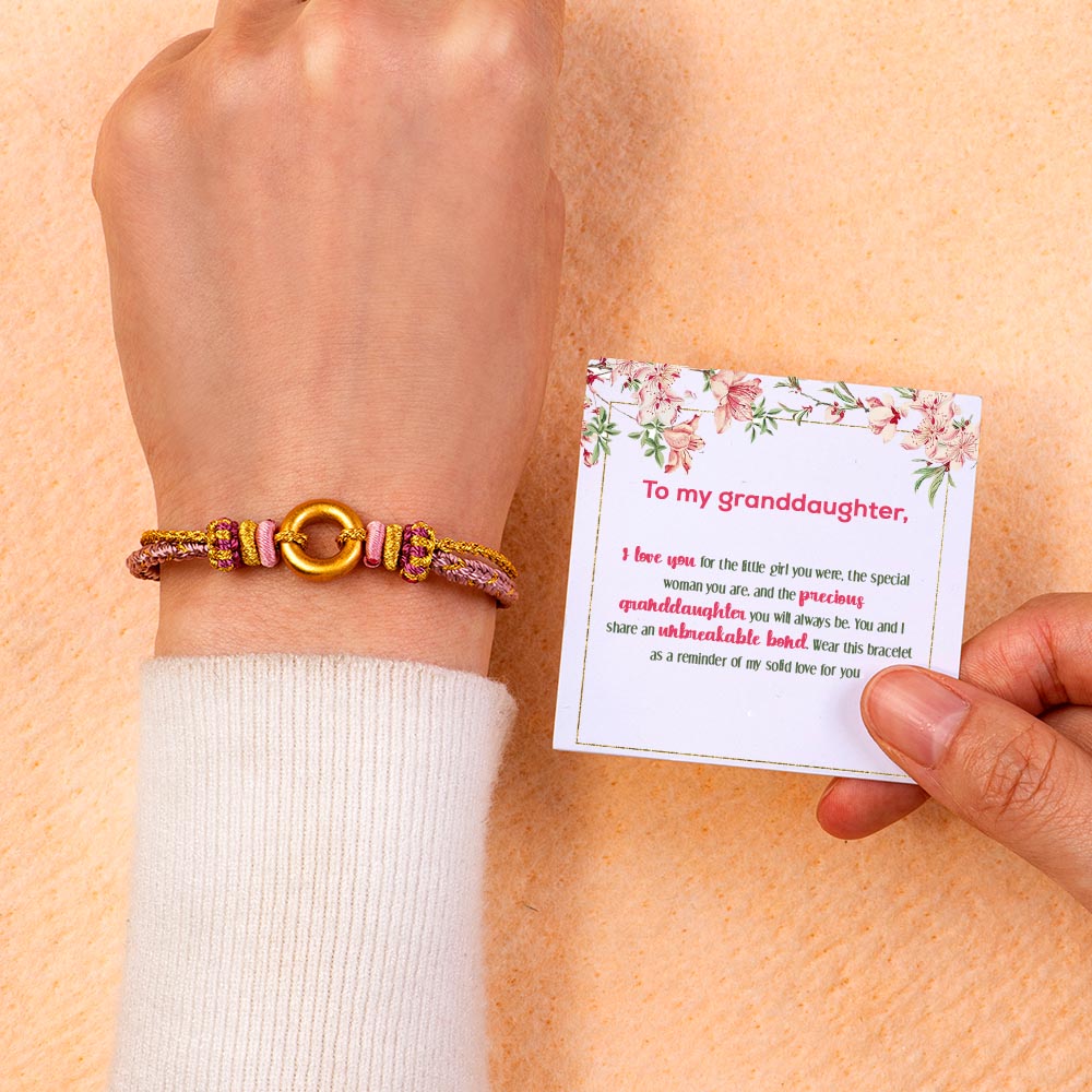 "Unbreakable bond" Handmade Knitted Bracelet featuring a firm ring, symbolizing the bond between grandmother and granddaughter. Made from cotton rope with braided processing techniques.