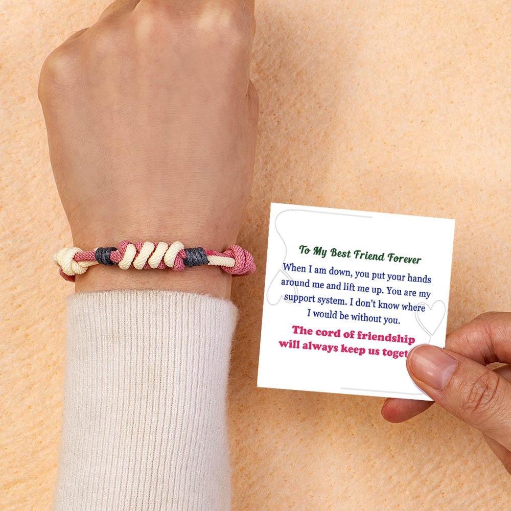 Friendship Cord Bracelet - Cotton rope braid design with heartfelt message