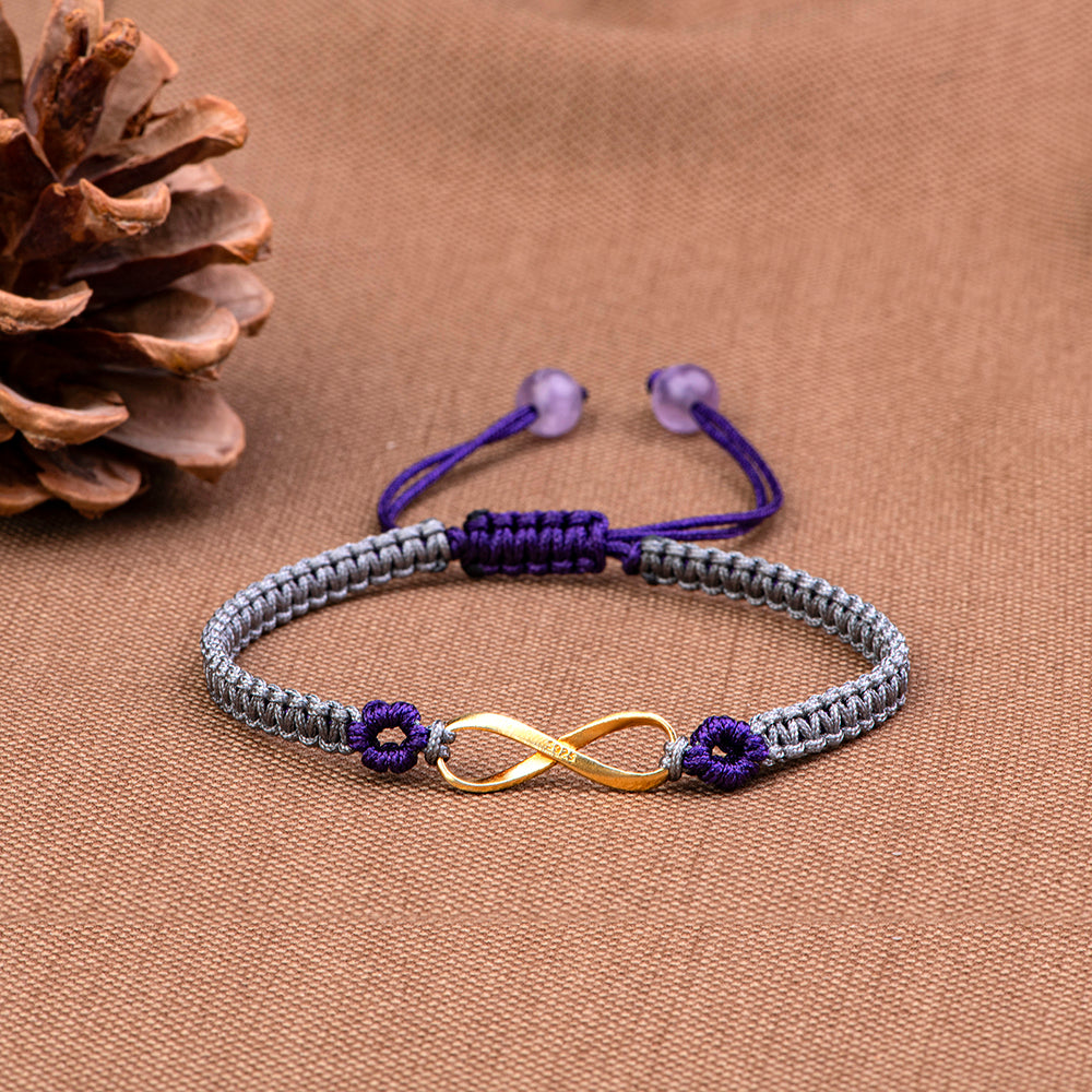 Handmade Infinite Bracelet with cotton thread and S925 sterling silver, symbolizing an inseparable bond between mother and daughter.