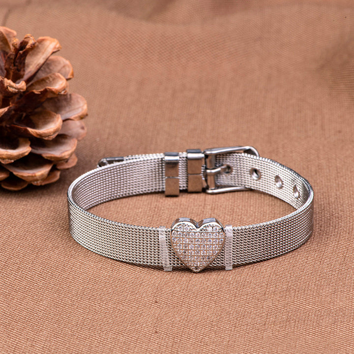 Simple Heart Bracelet Band - Copper and zircon micropaved, plated design, perfect gift for granddaughters.