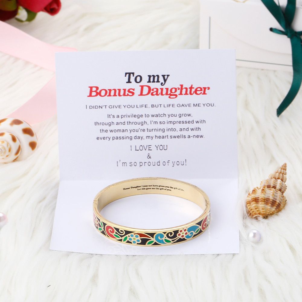 To My Bonus Daughter "BONUS DAUGHTER, I MAY NOT HAVE GIVEN YOU THE GIFT OF LIFE. BUT LIFE GAVE ME THE GIFT OF YOU" Enamel Craft Bracelet - SARAH'S WHISPER