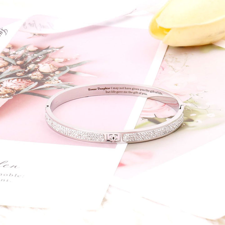 To My Bonus Daughter "BONUS DAUGHTER, I MAY NOT HAVE GIVEN YOU THE GIFT OF LIFE. BUT LIFE GAVE ME THE GIFT OF YOU" Full Diamond Bracelet - SARAH'S WHISPER