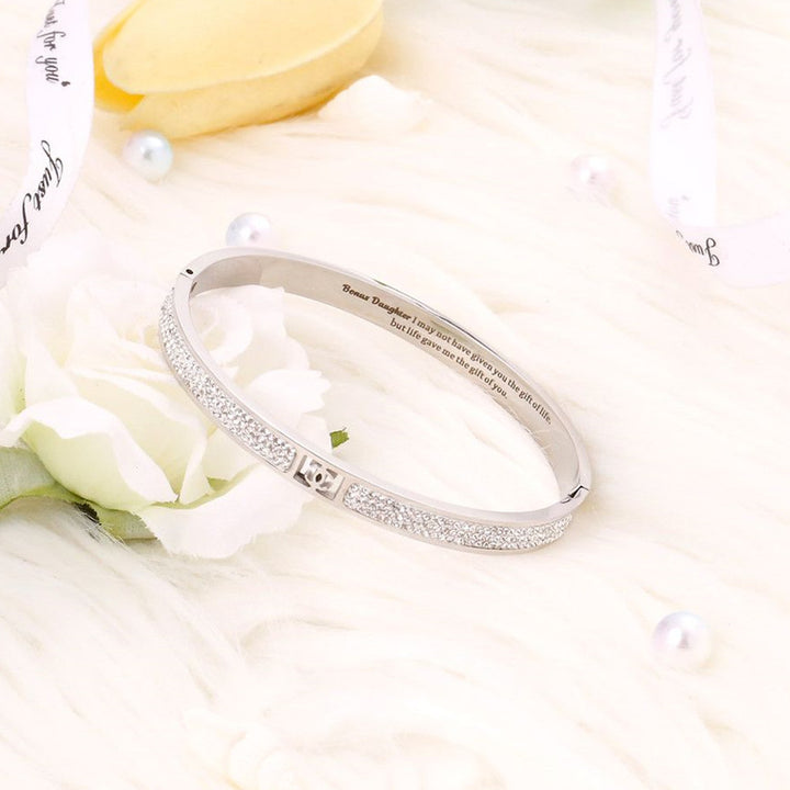 To My Bonus Daughter "BONUS DAUGHTER, I MAY NOT HAVE GIVEN YOU THE GIFT OF LIFE. BUT LIFE GAVE ME THE GIFT OF YOU" Full Diamond Bracelet - SARAH'S WHISPER