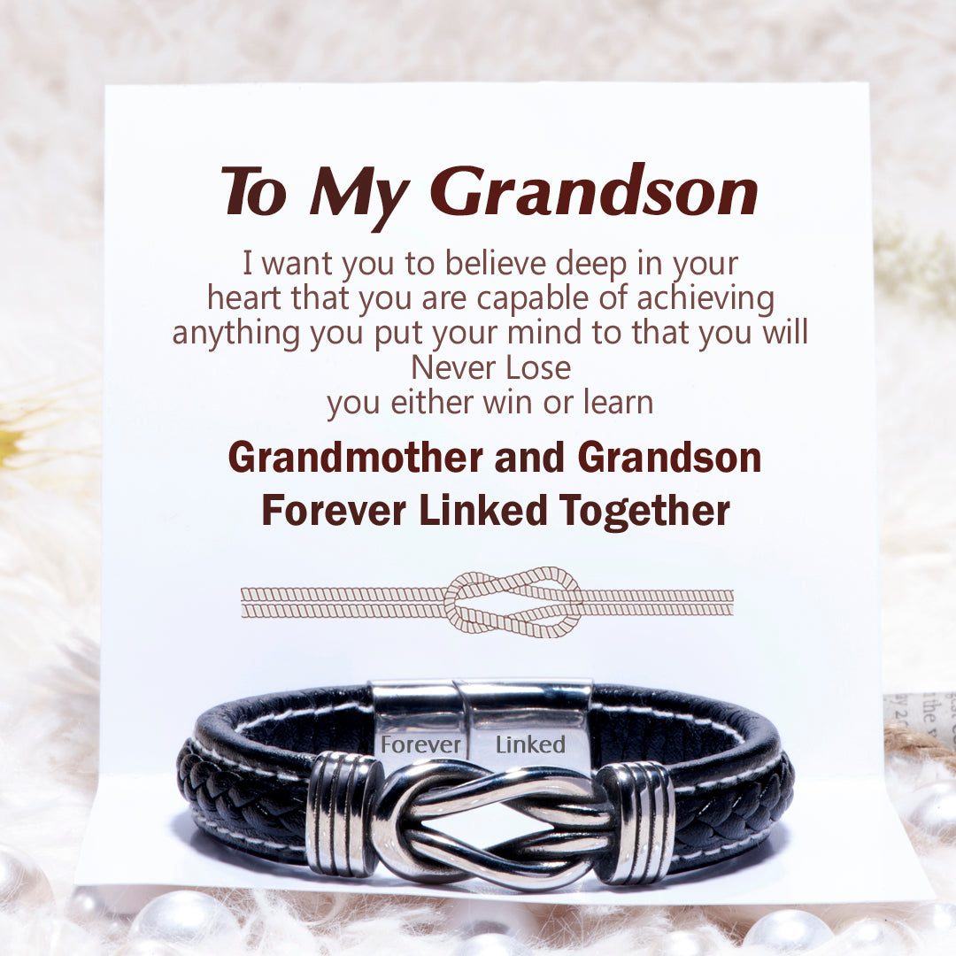 To My Grandson "Believe deep in your heart" Leather Braided Bracelet